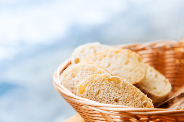 breads in basket on table