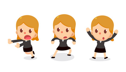 Set of tiny business woman character in actions. Be careful.