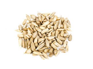 shelled sunflower seeds isolated on a white background