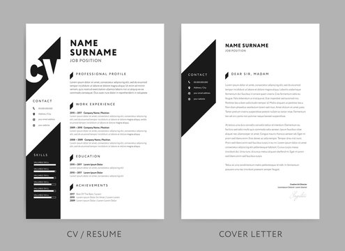 Minimalist CV / resume and cover letter - minimal design - black and white background vector - stylish minimalism - Powered by Adobe