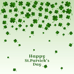 Selebratory banner. Falling leaves of clover with inscription Happy St. Patricks Day. Vector illustration