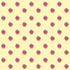 Pattern of a kawaii illustration of an cute red apple eating pepperoni and pepper pizza. Healthy food eating fast food. Now we’ve seen everything!