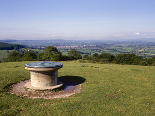 Topograph viewpoint over Severn Vale from Standish Woods near Stroud, Cotswolds, Gloucestershire, UK