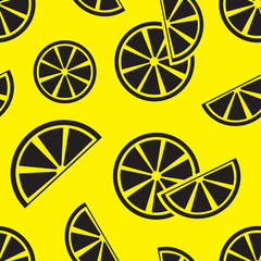 Seamless pattern with black citrus on bright yellow background. Vector illustration