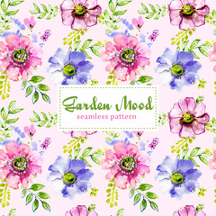 Watercolor seamless pattern with flowers