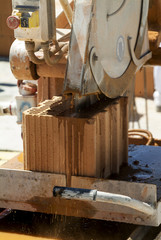 Saw for cutting bricks on construction site