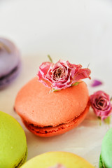 Obraz na płótnie Canvas bright colored macaroons, French dessert, close-up, macro