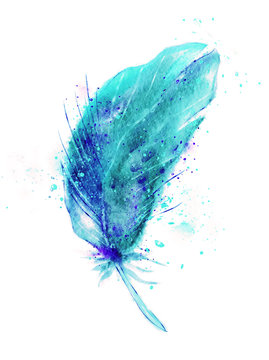 elecric blue watercolor feather