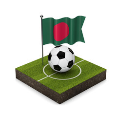 Bangladesh flag football concept. Flag, ball and soccer pitch isometric icon. 3D Rendering