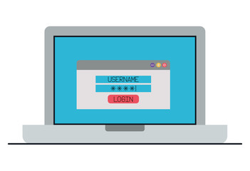 laptop computer with login menu vector illustration design