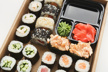 Closeup of set of sushi maki and rolls