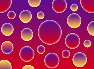 Bright background of red, blue, purple, yellow bubbles, circles. 3d texture. Abstract picture.