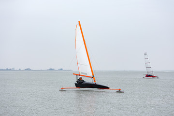 Ice sailing on the Gouwzee in Monnickendam.