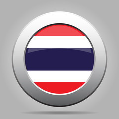 Flag of Thailand. Metal gray round button.