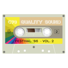 Old fashion cassette tape design, retro technology illustration.