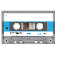 Vintage audio cassette tape, realistically looking design.
