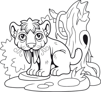 cartoon cute saber-toothed tiger, funny illustration