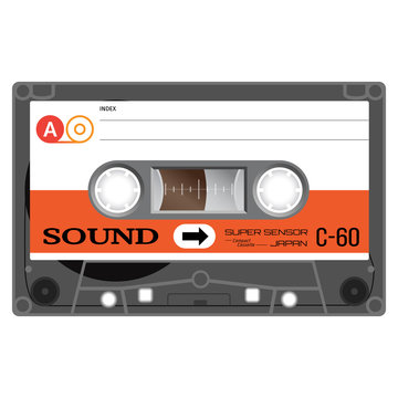 Vintage audio cassette tape, realistically looking design.