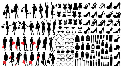 Collection of fashion and shopping silhouettes