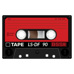 Old school compact cassette tape, eightees design.