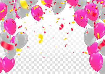 Balloons  Colored confetti with ribbons and festoons on the white. Eps 10 vector file.