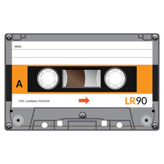 Vintage audio cassette tape design, flat illustration.