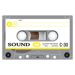 Audio cassette tape illustration isolated on white.