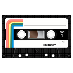 Audio cassette tape illustration isolated on white.