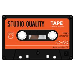 Vintage technology audio cassette tape isolated on white background.
