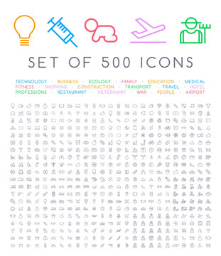 500 Universal Thin Line Black Icons . Isolated Vector Elements 