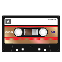 Plastic audio cassette tape. Realistic illustration. Isolated on white.