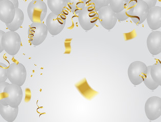 White balloons, confetti concept design winter sale template greeting background  Vector Illustration