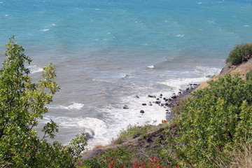 landscape of the wild stone shore of the Black Sea.