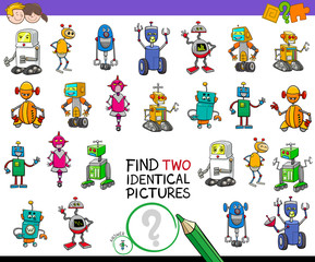 Fototapeta premium find two identical robots game for kids