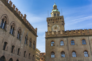 Fototapeta na wymiar Clock Tower on Palazzo Comunale in Bologna. Italy