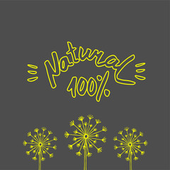 Natural food hand drawn label. Healthy diet and lifestyle vegan symbol. Hand sketch badge, icon. Logo for vegetarian restaurant menu, cafe, farm market