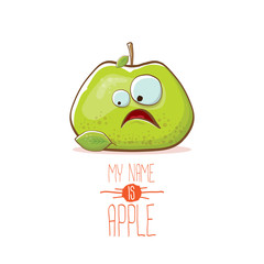 vector funny cartoon cute green apple character isolated on white background. My name is apple vector concept. super funky fruit food character