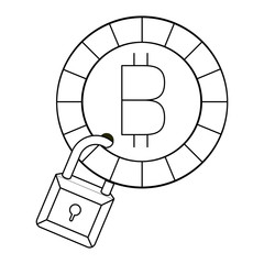 bitcoin money with padlock vector illustration design