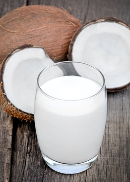 Coconut milk on wood table
