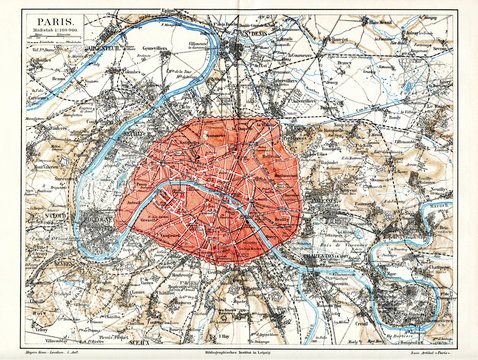 Map of Paris ca. 1890 (from Meyers Lexikon, 1896, 13/532/533)