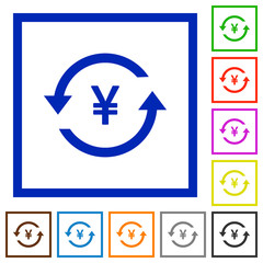 Yen pay back flat framed icons