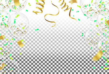 Fototapeta na wymiar balloons and confetti party vector Illustration of Balloons holiday white, Holiday balloons and confetti. anniversary, celebration or party decoration.