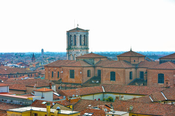 the historic center seen from the Este castle- February Ferrara Italy