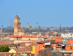 the historic center seen from the Este castle- February Ferrara Italy