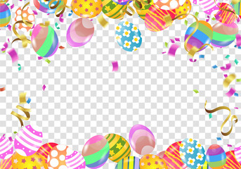Easter eggs composition. Holiday background. Esp10 vector. Celebration background template with confetti