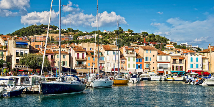 Panorama of the harbor of Cassis on the French Riviera, France