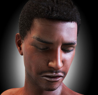 Sad young African man, 3d rendering