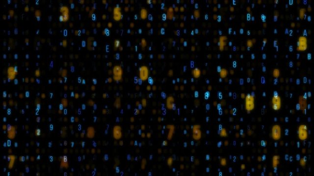 3d background Digital Financial Rain from crypto coins in binary code. Financial markets in the present in a new future. bitcoin circuit style dark blue worldwide cryptocurrency piece rotation