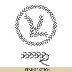 Obraz premium Stitches FEATHER stich type vector. Collection of thread hand embroidery and sewing stitches. Vector illsutration of stitching examples.