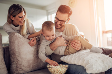 Happy family having great time at home